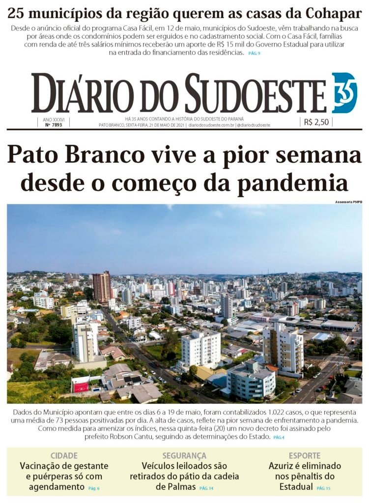 1106c631 Capa Diario Do Sudoeste 21 De Maio De 2021 Ediçao 7893 751x1024