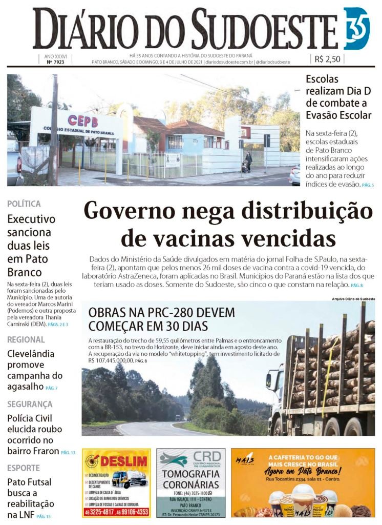 354e46c1 Capa Diario Do Sudoeste 3 E 4 De Julho De 2021 Edicao 7923 746x1024