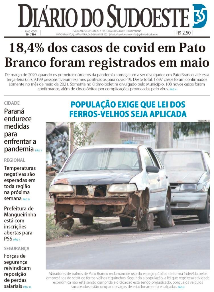 983ff685 Capa Diario Do Sudoeste 26 De Maio De 2021 Ediçao 7896 751x1024