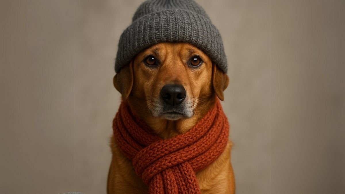 cachorro com touca e cachecol