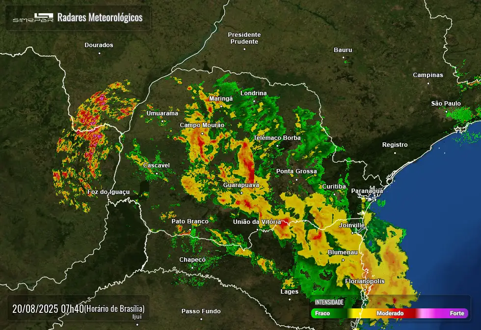 Frente fria traz chuva intensa e queda de temperatura no PR radar simepar chuva