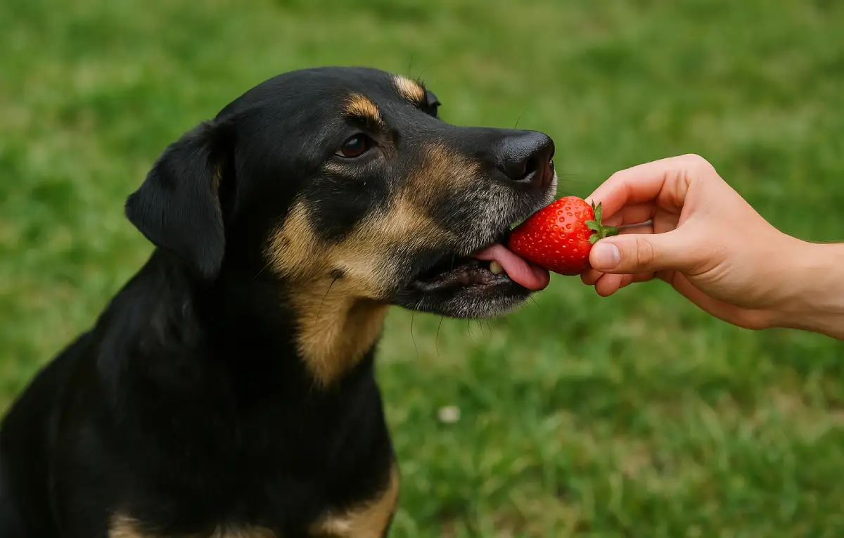 cachorro comendo morango