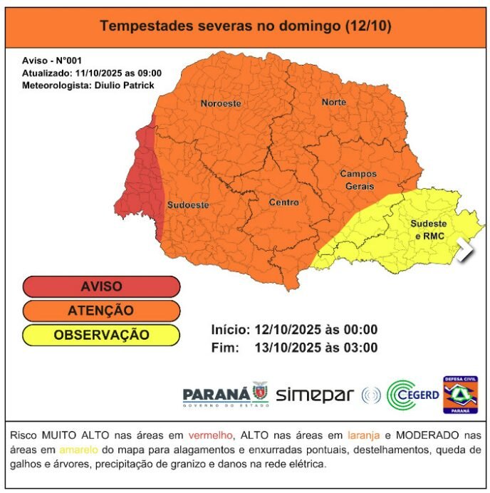 Ciclone extratropical coloca Paraná sob risco de temporais neste domingo captura de tela 2025 10 11 110941