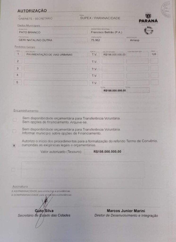 R$ 250 milhões liberados para Via Verde Amarela em Pato Branco whatsapp image 2025 10 10 at 21.06.39