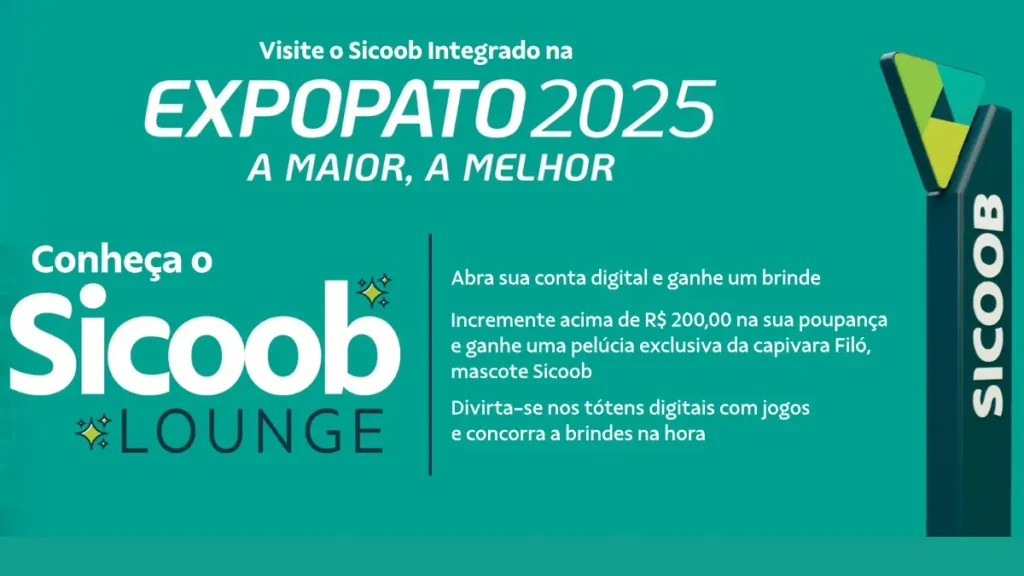 Sicoob Lounge: seu ponto de encontro na Expopato 2025 sicoob lounge expopato 2025
