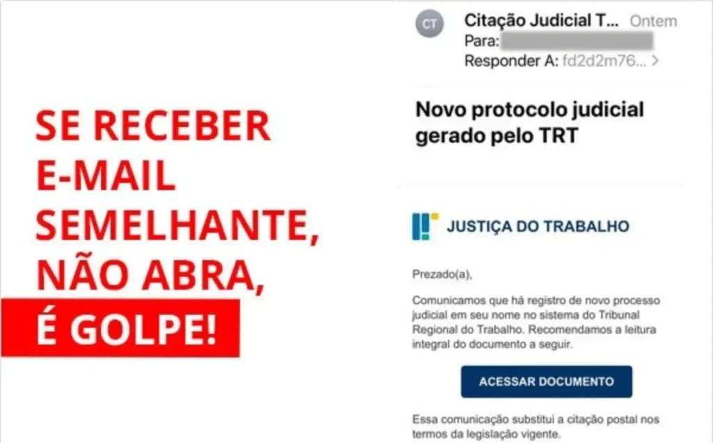 TRT-PR alerta sobre novo golpe de e-mails falsos da Justiça do Trabalho trt golpe
