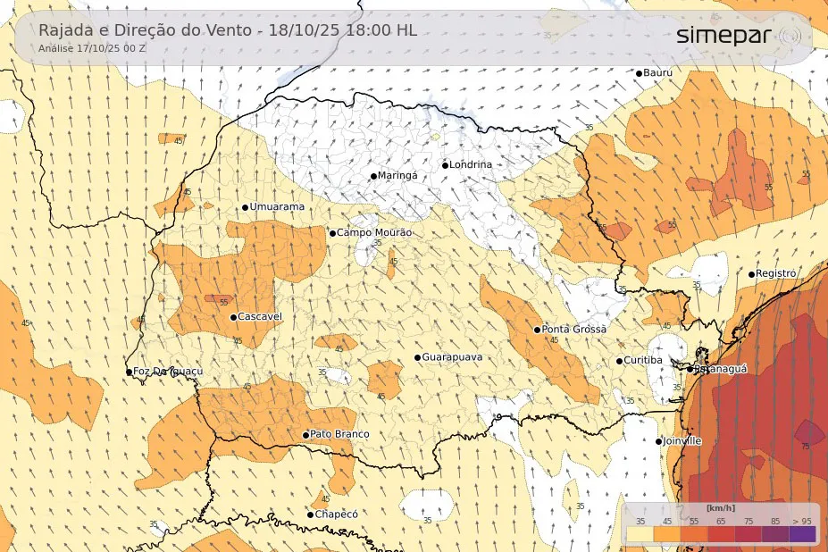 Instabilidade marca o fim de semana no Paraná ventosimepar1810