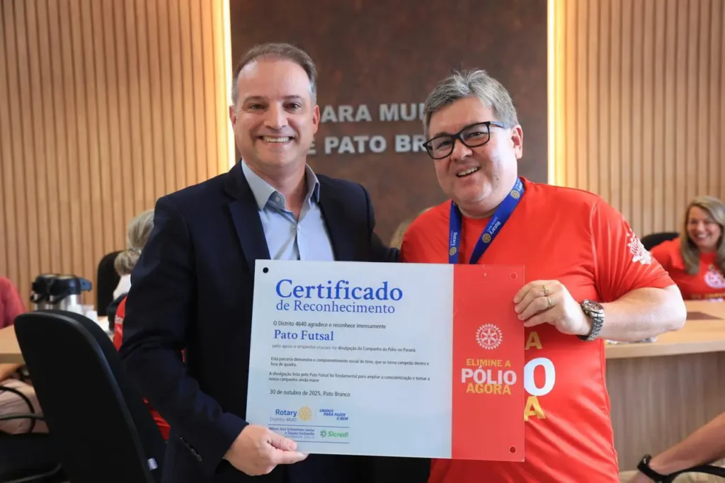 Pato Futsal recebe homenagem do Rotary por campanha da pólio pato futsal e rotary