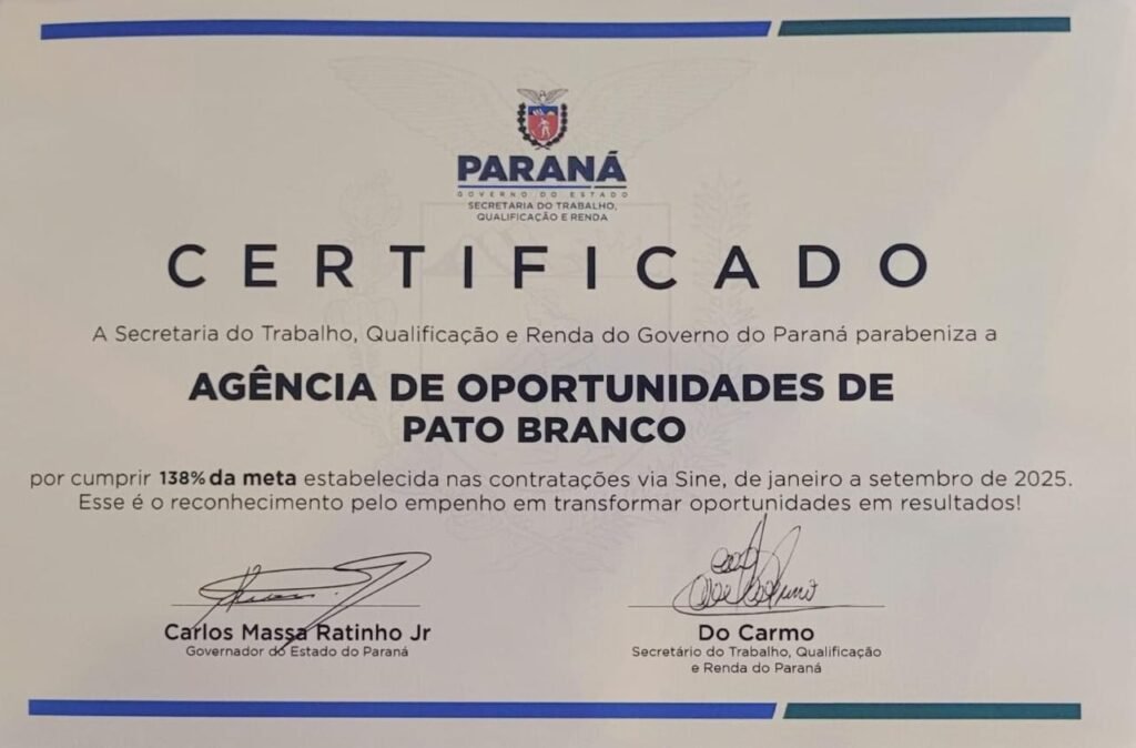 Emprego: Pato Branco recebe prêmio de Agência Destaque agência do trabalhador1