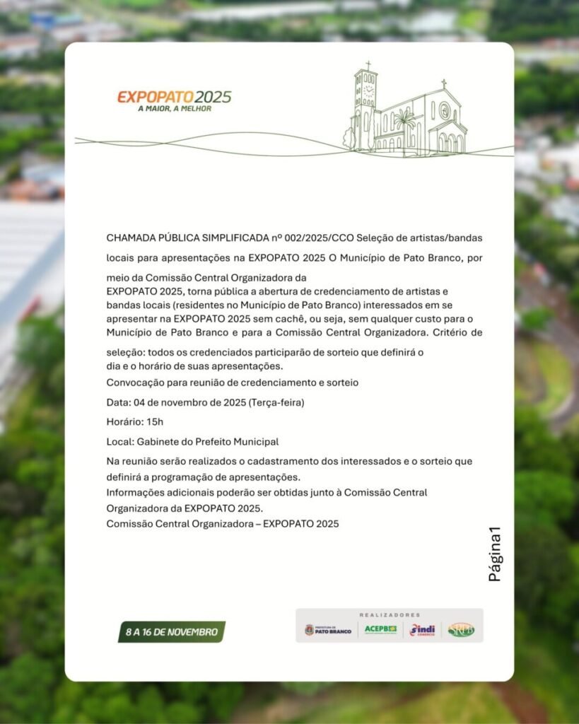 Expopato realiza chamamento para artistas e bandas locais chamamento expopato artistas locais
