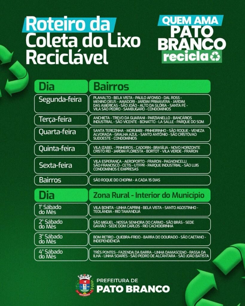 Pato Branco altera itinerário da coleta de lixo reciclável whatsapp image 2026 01 23 at 14.54.53