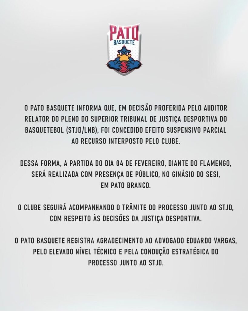 Pato Basquete terá público contra o Flamengo no SESI image