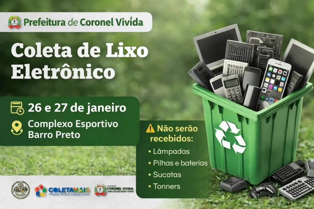 Coronel Vivida promove coleta de lixo eletrônico lixo eletrônico coronel vivida