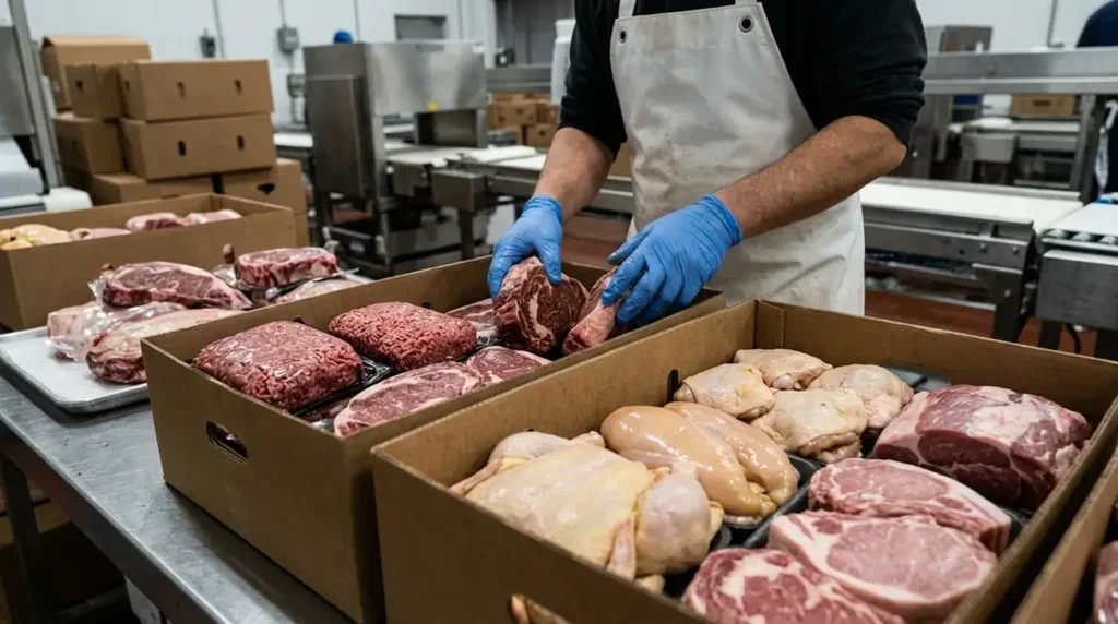 corte de carnes sendo embaladas
