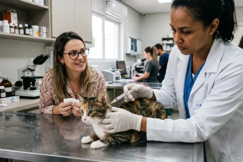 gato sendo vacinado IA