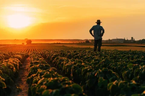 homem lavoura por do sol
