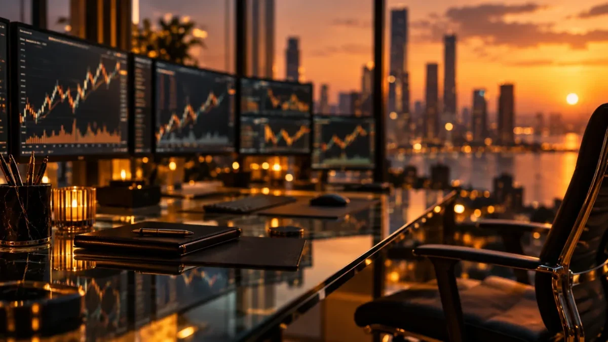 Escritório de Trading ao Pôr do Sol